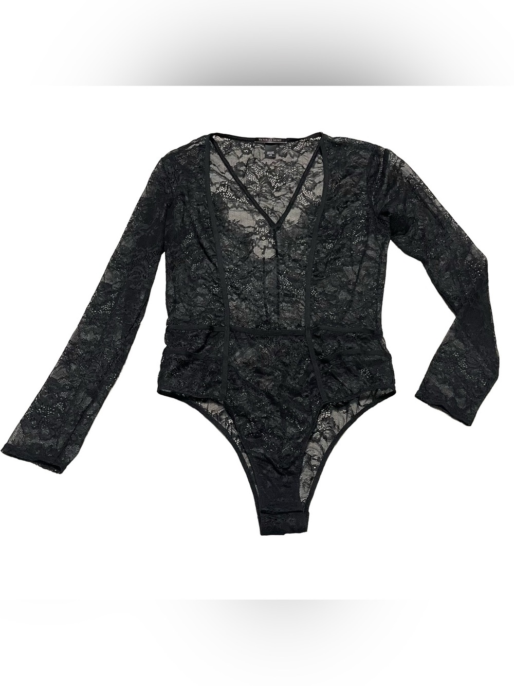 Victoria's Secret Black Lace V-Neck Long-Sleeve Bodysuit